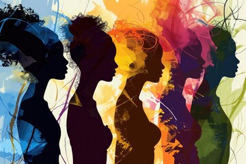 Silhouettes of a diverse group of women. Equality and diversity concept. International Women's Day concept. - obrazy, fototapety, plakaty