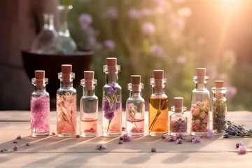 Foto op Plexiglas Mix of aromatherapy essential oils and herbal tinctures outdoors in sunlight © Madeleine Steinbach