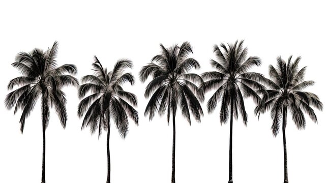 Tops of palm trees on a white background