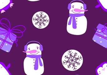 Winter seamless snowman pattern for fabrics and textiles and packaging and gifts and cards and linens and kids