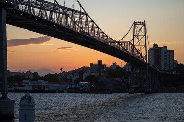   Hercílio ligh tbridge at sunset of Florianopolis Santa Catarina Brazil Florianópolis