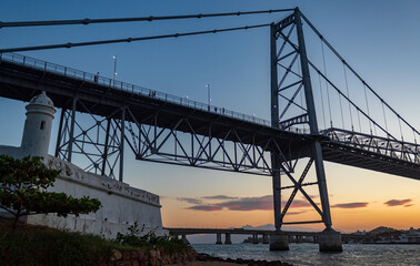   bridge at sunset  Hercílio light of Florianopolis Santa Catarina Brazil Florianópolis