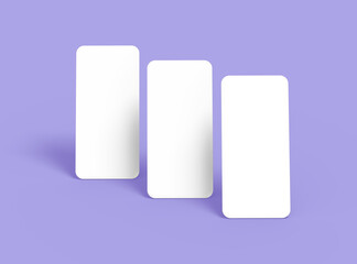 Blank separated mobile phone screens for ui ux app presentation. 3d rendering.