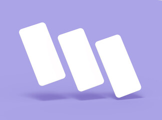 Blank separated mobile phone screens for ui ux app presentation. 3d rendering.