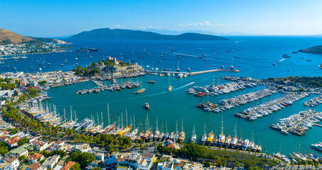 Aerial view of Bodrum on Turkish Riviera. View on Saint Peter Castle Bodrum castle and marina