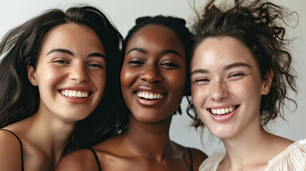 Fashionable women of different nationalities with smooth skin and a beautiful smile - obrazy, fototapety, plakaty