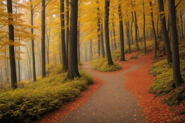 Obraz premium Autumn splendor along a winding forest trail