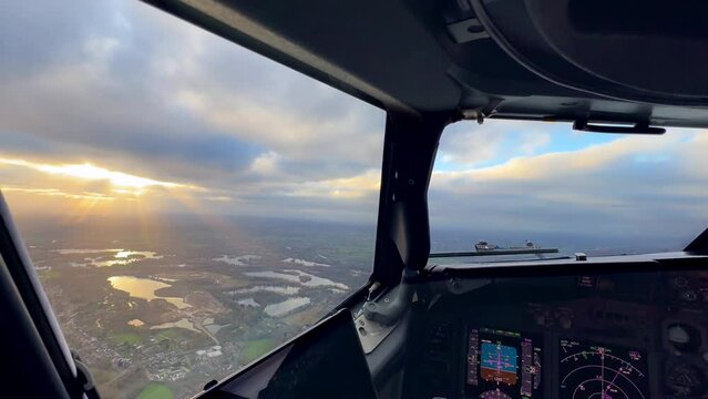 Climb out as seen from the cockpit, bursting through the clouds
