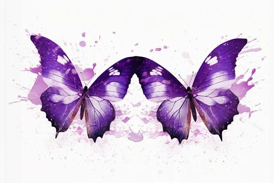 two purple butterflies on a white background. Generative AI