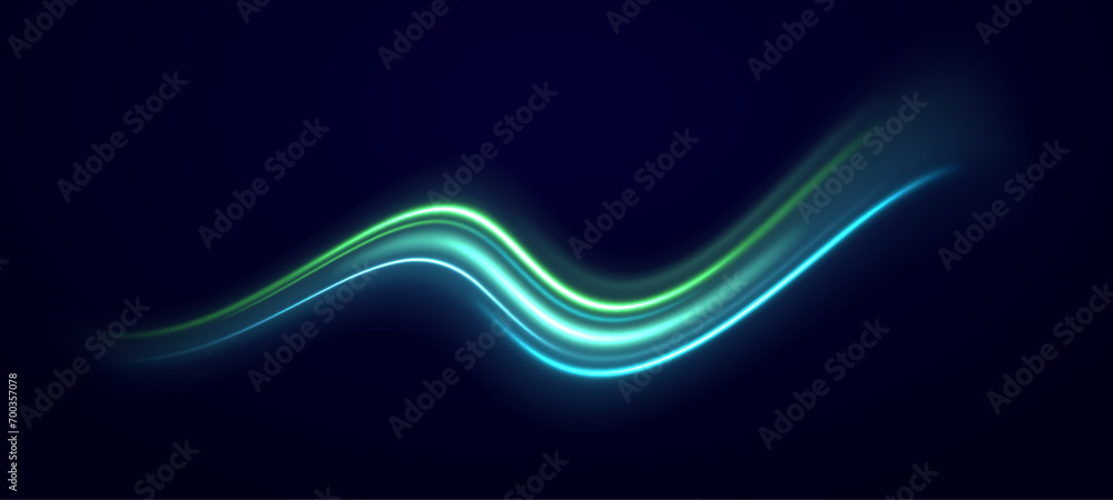 Poster light trail wave, fire path trail line and filament curve rotation. big data traffic visualization, 