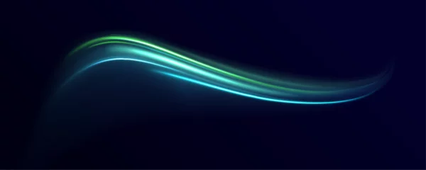 Poster Magic green luminous glow design. Neon motion glowing wavy lines. Vector illustration.Neon swirl. Curve blue line light effect. Energy flow tunnel. Vector illustration © MEDUZA
