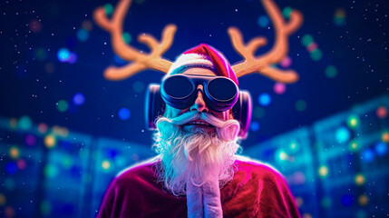 Santa Clause with virtual reality googles, santa, VR, VR googles, virtual reality, Christmas, holiday, future - obrazy, fototapety, plakaty
