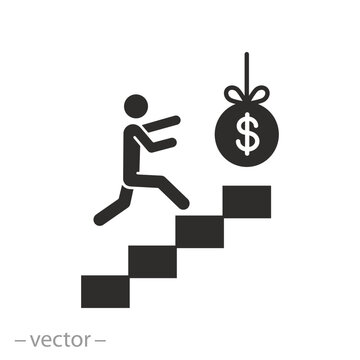 man represents external motives icon, extrinsic motivation, flat symbol on white background - vector illustration