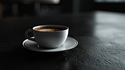 Fototapeta premium Coffee cup on a table with black background