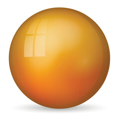 Glass orange ball or precious pearl. Glossy realistic ball, 3D abstract vector illustration highlighted on a white background. Big metal bubble with shadow