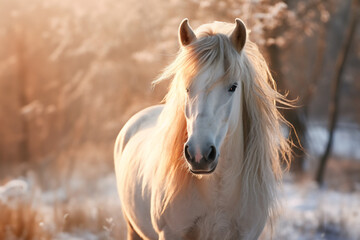 Obraz na płótnie Canvas white horse in winter forest.