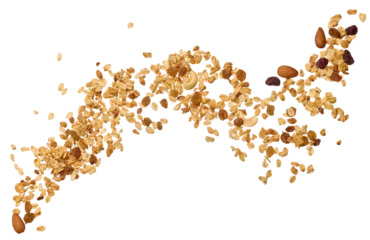 Fotobehang Oatmeal, raisins, cashews and almonds. Granola isolated on background © nndanko