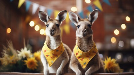 Happy Selebrating the spirit of Australia: a joyful Australia day with flags, kangaroos, and national pride in a festive and patriotic atmosphere. pride, joy, and a sense of unity.