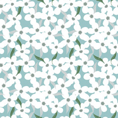 Seamless floral pattern based on traditional folk art ornaments. Colorful flowers on color background. Scandinavian style. Sweden nordic style. Vector illustration. Simple minimalistic pattern