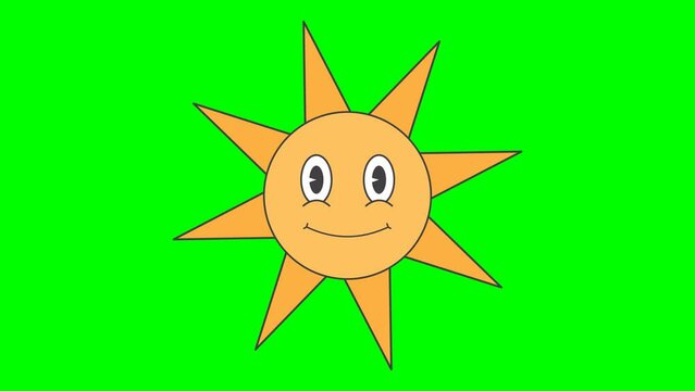 vintage cartoon sun, retro character style, green screen animated videos
