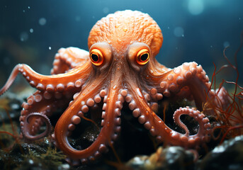 Colorful octopus in the ocean. Underwater life. AI generated