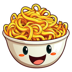 cute kawaii noodles clipart with transparent background for stickers, kids, food illustration