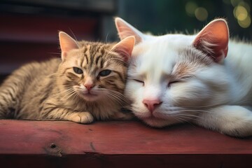 Bond of Love: Mother and Kitten in Serene Repose