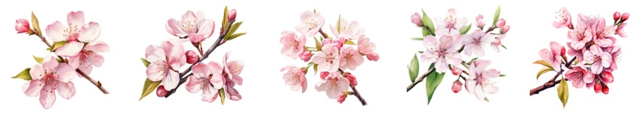 Naklejka na ściany i meble Watercolor Cherry Blossom Collection. Spring Floral Blossom Set