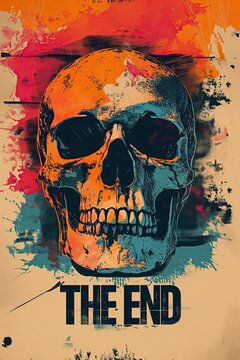 This striking image features a human skull set against a bold red backdrop, with the words "THE END" emblazoned below. 