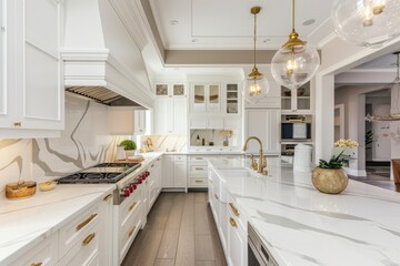 Interior of modern chic kitchen with classic details - obrazy, fototapety, plakaty