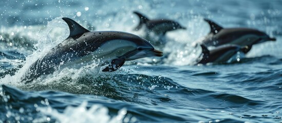 Dolphins in the water.