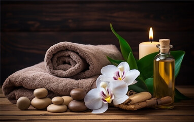 Fototapeta na wymiar Relaxation Towel Candles Spa Massage