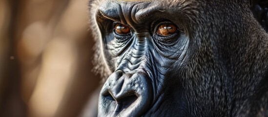 Fototapeta na wymiar Gorilla gazes into the lens.