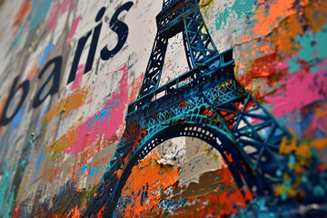 Eiffel Tower, Paris with Graffiti wall