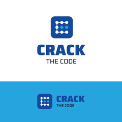 Crack the code, software solutions. Abstract technology company logotype template