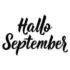 German text: Hello, September. Lettering. Banner. Calligraphy vector illustration.