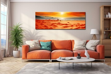 panoramic canvas in living room. Generative AI