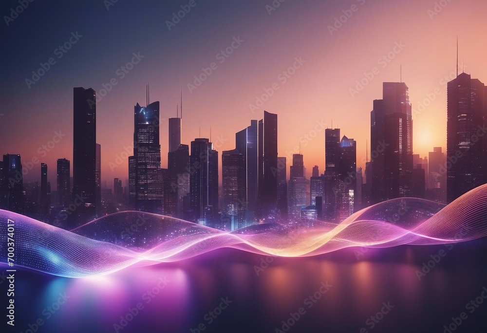 Poster smart city and abstract dot point connect with gradient line and aesthetic intricate wave line