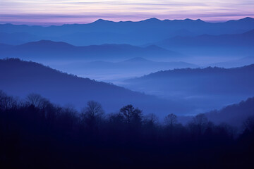 Silhouette of mountains landscape panoramic view at dusk