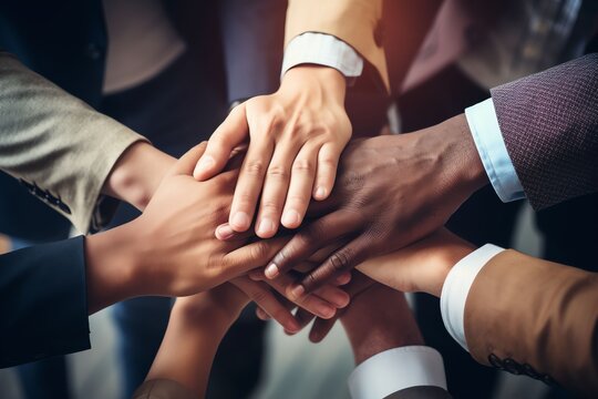 Stack of office hands. Concept of unity and teamwork