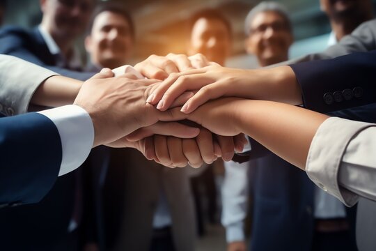 Stack of office hands. Concept of unity and teamwork