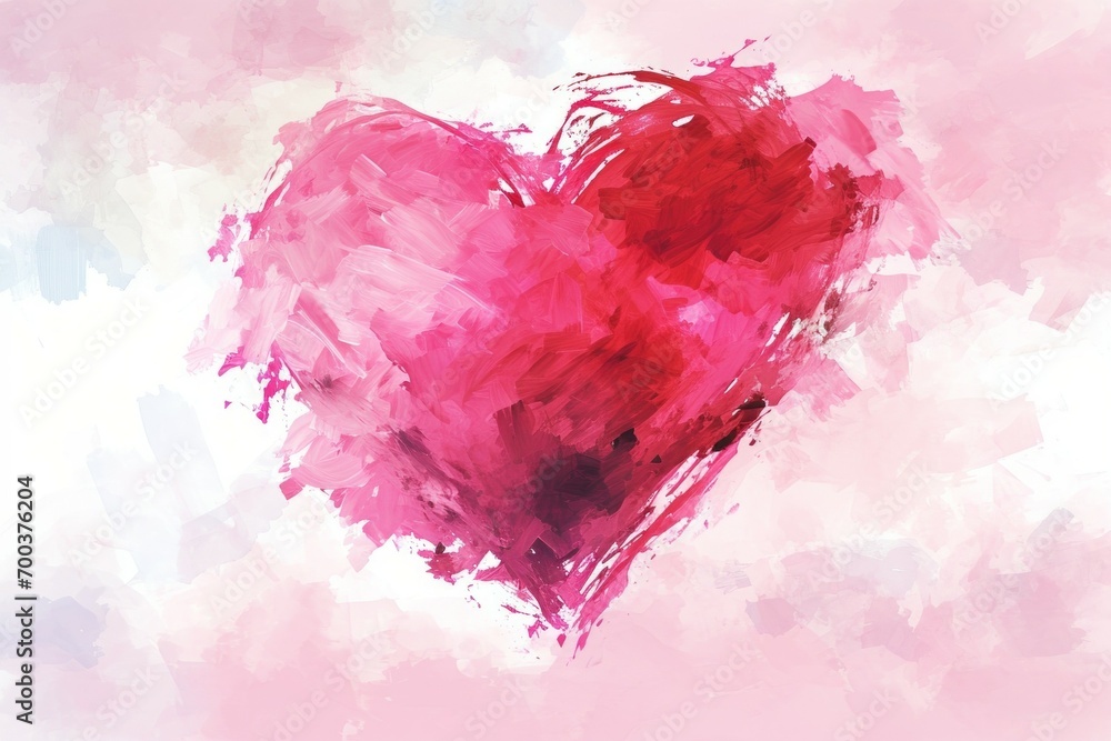Poster abstract heart made from strokes of watercolor paint. background with selective focus and copy space