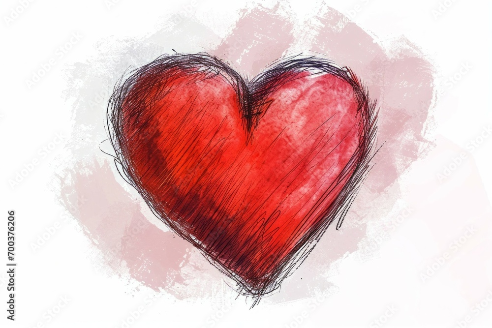Poster abstract heart drawing in pencil. background with selective focus and copy space