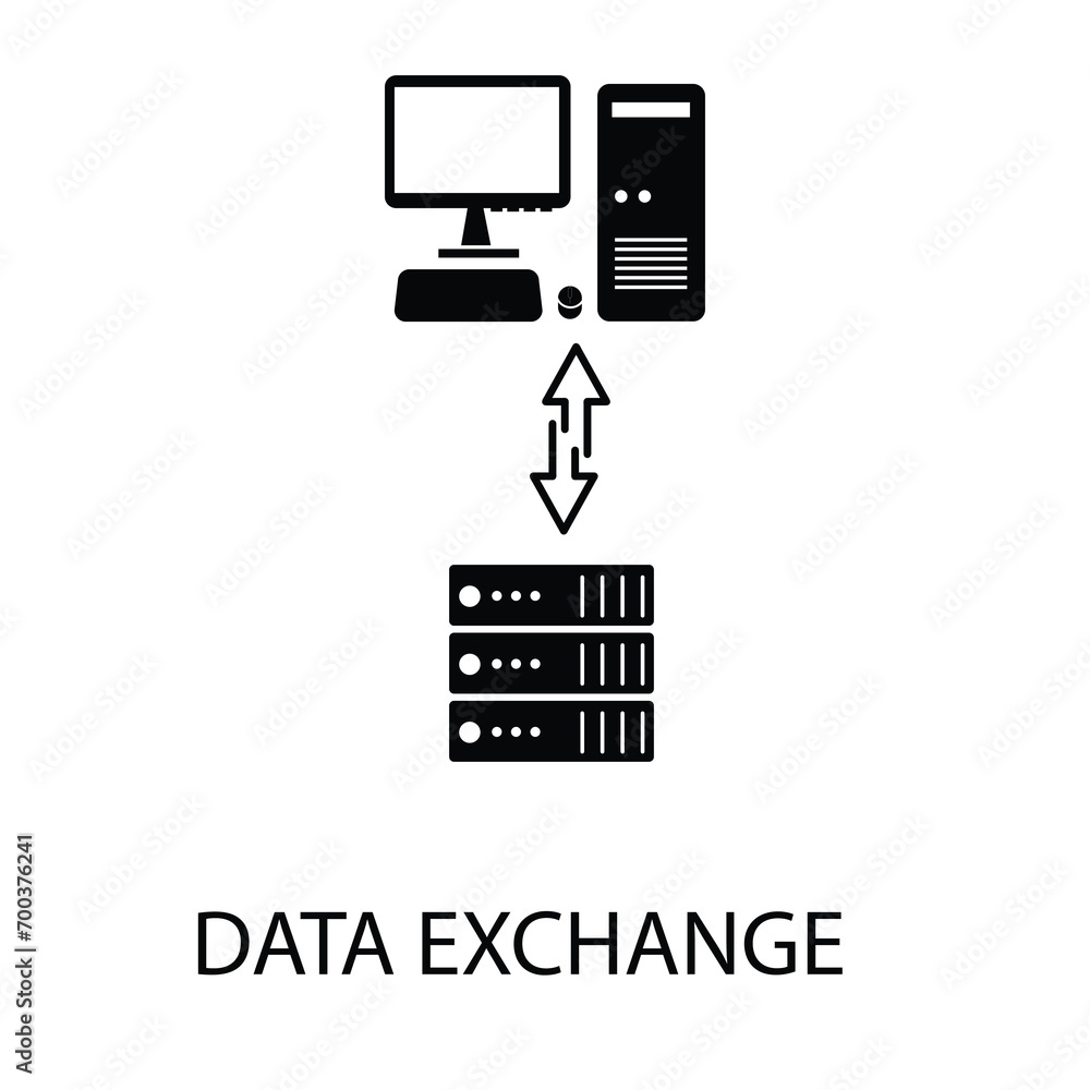 Poster data exchange icon vector, server to pc computer data exchange simple flat illustration on white bac