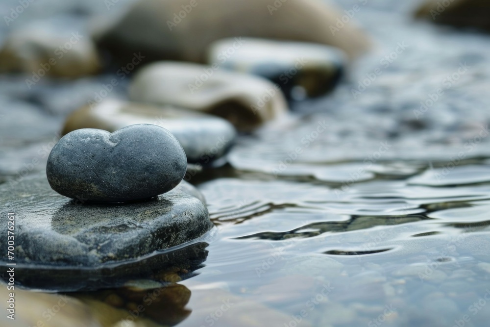 Poster stones in a mountain stream in spring. background with selective focus and copy space