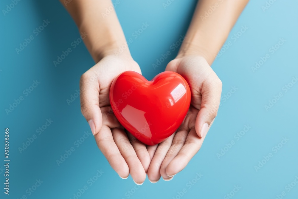 Poster heart in hands. background with selective focus and copy space