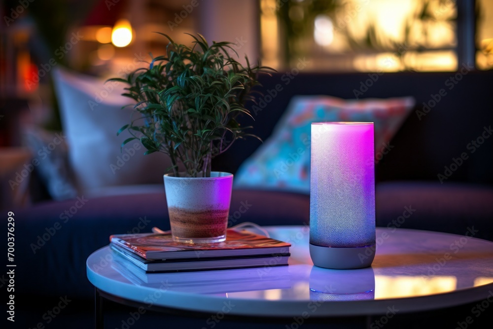 Poster smart speaker. background with selective focus and copy space