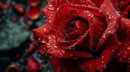 Close-up of a rose bush. Rose petals with water drops