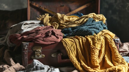 Suitcase is stuffed with clothes and personal belongings, thorough preparation for the trip. A packed suitcase conveys the anticipation and excitement of starting a trip