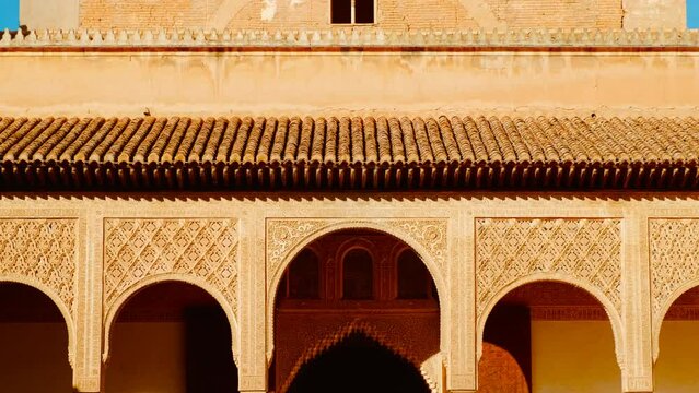 The Alhambra Palace - The Court of the Myrtles, also known as Patio de los Arrayanes, in Comares Nasrid Palace, Granada Anadalucia, Spain